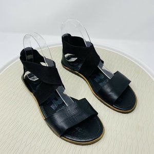 Sorel Ella Sandals 6.5 Black Leather Gladiator Flats Shoes Pull On Strappy